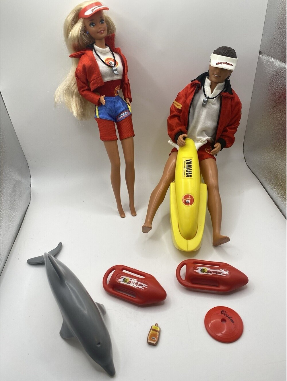 Vintage 1994 Baywatch Barbie &ken Dolls, Dolphin, Jet Ski Accessories B16